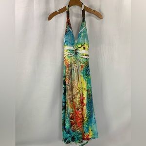 Cristina Love Morrocan Halter Backless Multicolored Sequence Dress Size‎ M